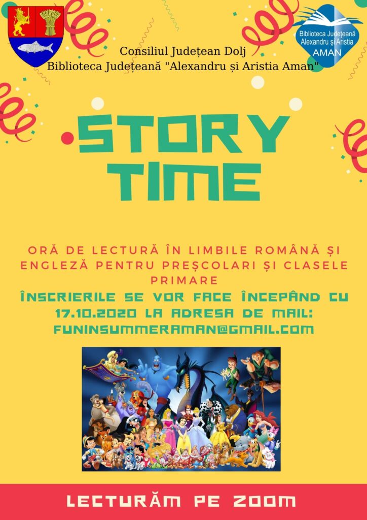 Sesiuni online de lectură oferite de Biblioteca „Alexandru și Aristia Aman” 1 Story time